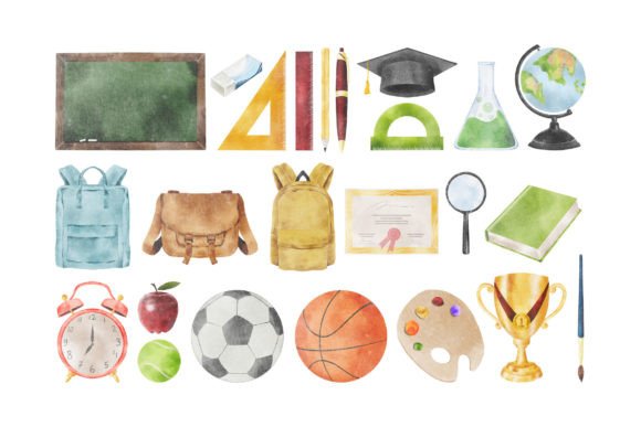Watercolor School Element Illustration: A Practical Asset for Back-to-School Design