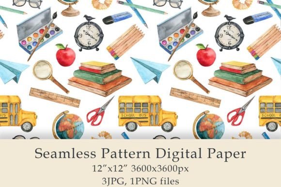 Watercolor School Seamless Pattern